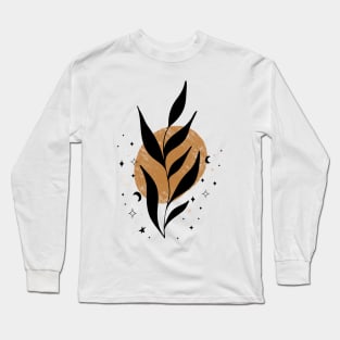 Stars, Sun, And Black Leaves Modern Boho Long Sleeve T-Shirt